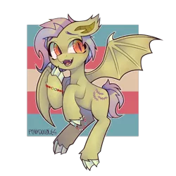 Size: 894x894 | Tagged: safe, artist:occultusion, derpibooru import, fluttershy, bat pony, pony, alternate hairstyle, bat ponified, blushing, bracelet, claws, cute, fangs, flutterbat, flying, hoof hold, image, jewelry, lgbt headcanon, male, mouthpiece, open mouth, png, politics, pride, race swap, raised hoof, redesign, shyabates, shyabetes, solo, stallion, trans boy, trans boy pride flag, transgender