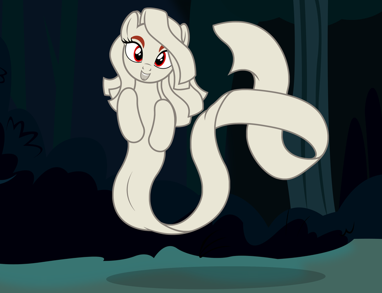 Size: 3255x2500 | Tagged: safe, artist:badumsquish, derpibooru import, oc, oc:fleece, ponified, unofficial characters only, ghost, ghost pony, ittan-momen, monster pony, object pony, original species, pony, undead, youkai, cloth, dark, female, floating, flying, forest, grin, imminent hape, imminent hugs, imminent pounce, looking at you, monster mare, night, red eyes, smiling, solo