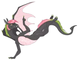 Size: 1320x1013 | Tagged: safe, artist:bijutsuyoukai, derpibooru import, oc, oc:pitch, unofficial characters only, dragon, colored claws, commission, dragon oc, magical gay spawn, next generation, offspring, parent:baff, parent:fizzle, pointing, simple background, solo, tongue out, transparent background, wing claws