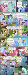 Size: 600x1592 | Tagged: safe, artist:dragontrainer13, artist:newbiespud, derpibooru import, edit, edited screencap, screencap, doctor whooves, pinkie pie, rainbow dash, time turner, twilight sparkle, earth pony, pony, unicorn, comic:friendship is dragons, bendy straw, bowtie, cape, clothes, collaboration, comic, derp, dialogue, drinking, drinking straw, eyes closed, facehoof, female, flying, frown, glowing horn, hat, hoof in mouth, horn, looking down, magic, male, mare, pickaxe, plant, plant pot, screencap comic, smiling, stallion, suspicious, telekinesis, unicorn twilight, wizard hat, worried