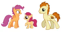 Size: 878x442 | Tagged: safe, derpibooru import, creamy nougat, gallop j. fry, pepper pot, scootaloo, pony, growing up is hard to do, female, filly, headcanon, offspring, older, older gallop j. fry, scoot j. fry