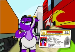 Size: 1705x1183 | Tagged: safe, artist:dianetgx, derpibooru import, oc, oc:diane tgx, unofficial characters only, dragon, pony, background pony, clothes, driving license, euro truck simulator 2, glasses, indonesia, indonesian, police, truck, truck driver