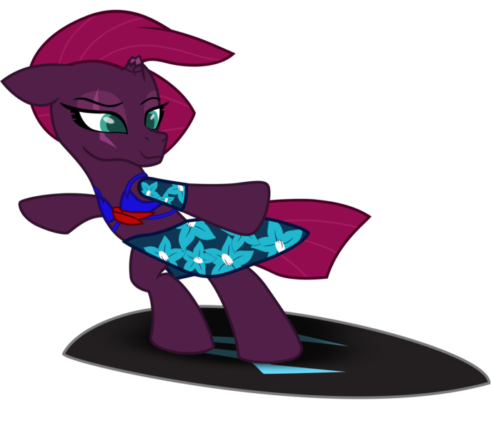 Size: 7605x6638 | Tagged: safe, artist:ejlightning007arts, derpibooru import, tempest shadow, pony, unicorn, bipedal, broken horn, clothes, eye scar, horn, sarong, scar, simple background, surfboard, surfing, swimsuit, transparent background, vector