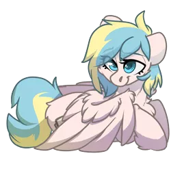 Size: 2000x2000 | Tagged: safe, artist:spoopygander, derpibooru import, oc, oc:camellia sky, pegasus, pony, cheek fluff, chest fluff, cute, cutie mark, eyelashes, female, fluffy butt, looking at you, looking up, mare, multicolored hair, smiling, unshorn fetlocks, wing fluff, wings
