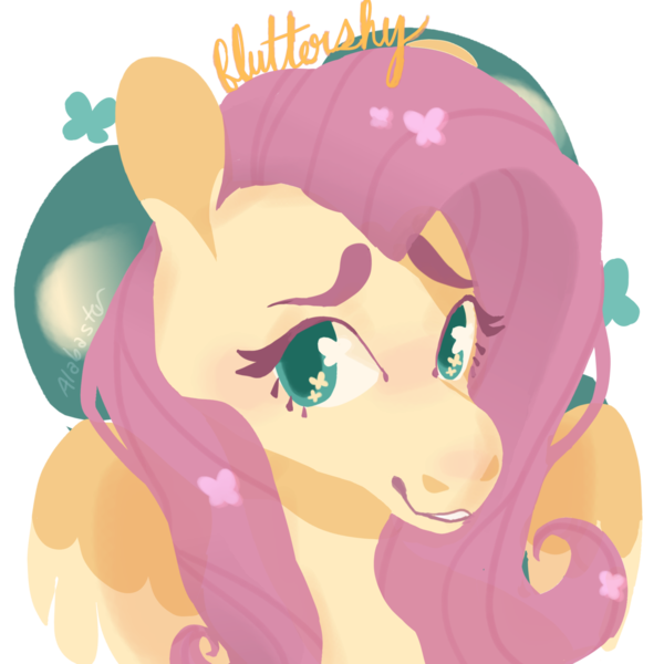 Size: 1280x1280 | Tagged: safe, artist:alabasterpeony, derpibooru import, part of a set, fluttershy, pegasus, pony, bust, cutie mark background, cutie mark eyes, female, looking at you, mare, simple background, smiling, solo, transparent background, wingding eyes