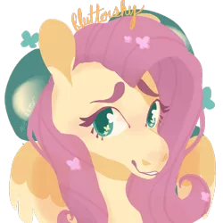 Size: 1280x1280 | Tagged: safe, artist:alabasterpeony, derpibooru import, part of a set, fluttershy, pegasus, pony, bust, cutie mark background, cutie mark eyes, female, looking at you, mare, simple background, smiling, solo, transparent background, wingding eyes