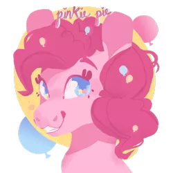 Size: 1280x1280 | Tagged: safe, artist:alabasterpeony, derpibooru import, part of a set, pinkie pie, pony, bust, cutie mark background, cutie mark eyes, female, looking at you, mare, simple background, smiling, solo, transparent background, wingding eyes