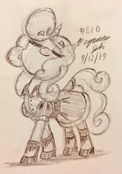 Size: 1813x2589 | Tagged: safe, artist:floofyfoxcomics, derpibooru import, oc, oc:autumn science, pony, unicorn, clothes, dress, female, high heels, mare, monochrome, shoes, solo, traditional art