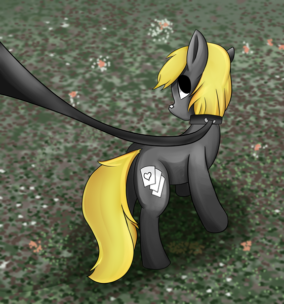 Size: 1813x1940 | Tagged: safe, artist:queen-razlad, derpibooru import, oc, oc:trestle, unofficial characters only, earth pony, pony, collar, cute, leash, looking at you, looking back, looking back at you, pet, pony pet, solo