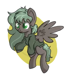 Size: 500x547 | Tagged: safe, artist:dumbwoofer, derpibooru import, oc, oc:forest air, unofficial characters only, pegasus, pony, clothes, cute, female, flying, foal, hoodie, solo