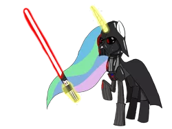 Size: 1600x1200 | Tagged: safe, artist:dark-kisame, derpibooru import, princess celestia, pony, darth vader, glowing horn, horn, lightsaber, simple background, star wars, transparent background, weapon