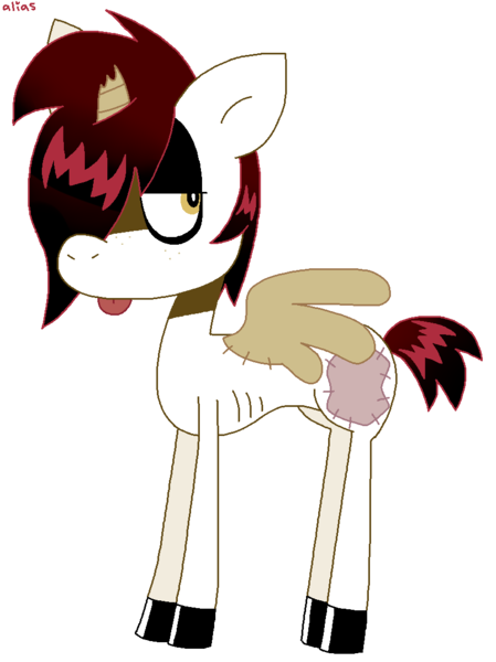 Size: 854x1142 | Tagged: safe, artist:spritecranbirdie, derpibooru import, oc, oc:moonshine, unofficial characters only, pony, male, patchwork, ponysona, simple background, solo, transparent background