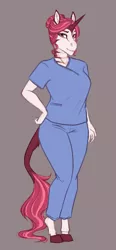 Size: 352x761 | Tagged: safe, artist:askbubblelee, derpibooru import, oc, oc:impala lily, unofficial characters only, anthro, hybrid, unguligrade anthro, unicorn, zony, anthro oc, clothes, digital art, female, mare, nurse, nurse uniform, solo, tied hair