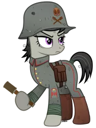 Size: 3000x4000 | Tagged: safe, artist:a4r91n, derpibooru import, octavia melody, pony, annoyed, bandage, boots, clothes, frown, german, grenade, hoof hold, kriegtavia, messy mane, military uniform, pants, shoes, simple background, stahlhelm, stielhandgranate, tail wrap, transparent background, uniform, vector, world war i