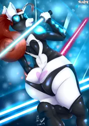 Size: 1170x1654 | Tagged: suggestive, artist:viejillox64art, derpibooru import, oc, oc:phony tail, unofficial characters only, anthro, pony, unicorn, beat saber, femboy, male, solo, trap