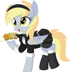 Size: 6742x6824 | Tagged: safe, artist:cyanlightning, derpibooru import, derpy hooves, pegasus, pony, .svg available, absurd resolution, clothes, cute, ear fluff, female, folded wings, food, maid, mare, muffin, simple background, socks, solo, stockings, thigh highs, transparent background, vector, wings