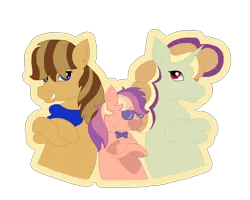 Size: 2500x2000 | Tagged: safe, artist:kalimoo-art, derpibooru import, oc, oc:rome pomme, oc:somerset sour cider, oc:spittoon spur, pony, kindverse, magical gay spawn, offspring, parent:big macintosh, parent:braeburn, parent:oc:discovery, parent:oc:primrose, parent:sheriff silverstar, parent:sugar belle, parents:oc x oc, parents:silverburn, parents:sugarmac