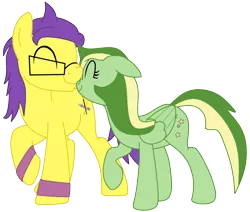 Size: 1152x976 | Tagged: safe, artist:didgereethebrony, derpibooru import, oc, oc:boomerang beauty, oc:doodley, earth pony, pegasus, pony, couple, cute, cutie mark, doomerang, glasses, oc x oc, scrunchy face, shipping, simple background, sweatband, transparent background