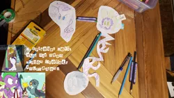 Size: 1152x648 | Tagged: safe, derpibooru import, edit, gabby, rarity, spike, dragon, gryphon, pony, unicorn, dragon dropped, colored pencils, crayons, cutouts, gramophone, mechanical pencil, mlp s9 countdown, photo, photoshop, ransom, ransom note, sketch, tape