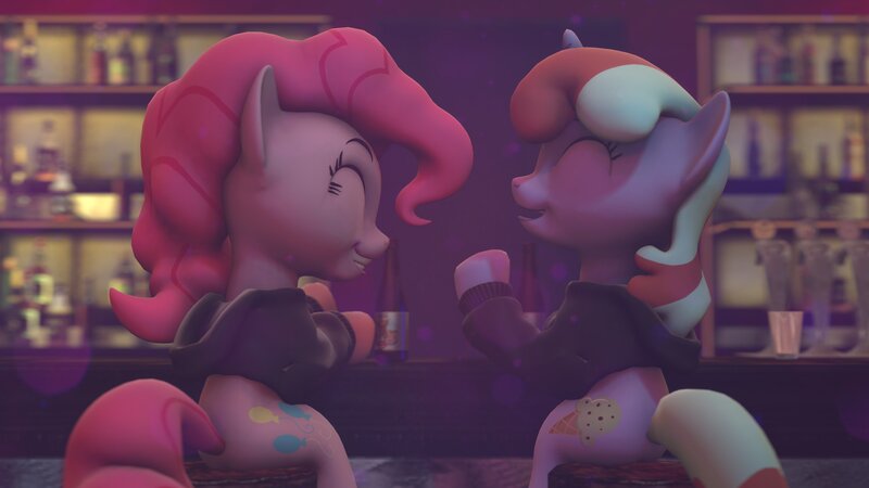 Size: 3840x2160 | Tagged: safe, artist:jollyoldcinema, artist:ludwigspectre, derpibooru import, pinkie pie, oc, oc:mintyswirl, pony, 3d, collaboration, nightclub, source filmmaker