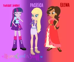 Size: 888x746 | Tagged: safe, artist:noreen-loves-spidey, artist:pupkinbases, artist:selenaede, derpibooru import, pacifica, twilight sparkle, twilight sparkle (alicorn), alicorn, human, equestria girls, barely eqg related, bracelet, clothes, crossover, disney, disney princess, dress, ear piercing, earring, elena, elena of avalor, equestria girls style, equestria girls-ified, gown, gravity falls, high heels, jewelry, piercing, princess elena, shoes