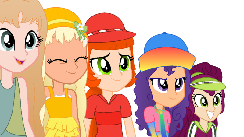 Size: 1192x670 | Tagged: safe, artist:aliciathefox231, artist:toybonnie54320, derpibooru import, equestria girls, barely eqg related, base used, clothes, crossover, equestria girls style, equestria girls-ified, hat, lemon meringue (strawberry shortcake), peppermint fizz, rainbow sherbet, raspberry torte, scarf, seaberry delight, strawberry shortcake