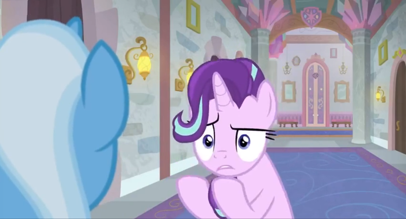 Size: 1600x864 | Tagged: safe, derpibooru import, screencap, starlight glimmer, trixie, pony, unicorn, a horse shoe-in, carpet, door, female, hallway, lantern, mare, school of friendship, stool