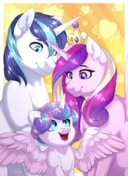 Size: 1230x1690 | Tagged: safe, artist:silentwolf-oficial, derpibooru import, princess cadance, princess flurry heart, shining armor, alicorn, pony, unicorn, cute, cutedance, ear fluff, family, female, filly, flurrybetes, male, mare, open mouth, shining adorable, shiningcadance, shipping, smiling, spread wings, stallion, straight, wings