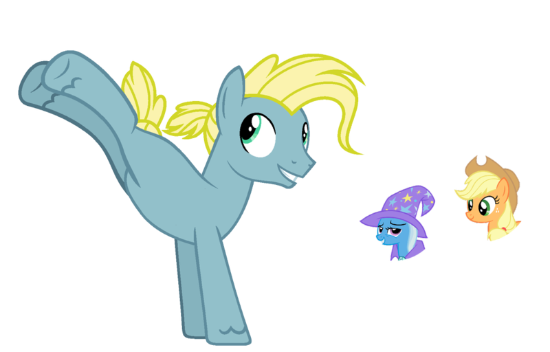 Size: 1024x655 | Tagged: safe, artist:sapphiretwinkle, derpibooru import, applejack, trixie, oc, earth pony, pony, base used, bucking, female, lesbian, magical lesbian spawn, male, offspring, parent:applejack, parent:trixie, parents:tripplejack, shipping, stallion, tripplejack