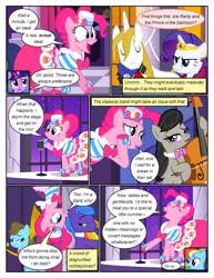 Size: 612x792 | Tagged: safe, artist:newbiespud, derpibooru import, edit, edited screencap, screencap, beauty brass, octavia melody, parish nandermane, pinkie pie, prince blueblood, rainbow dash, rarity, twilight sparkle, earth pony, pegasus, pony, unicorn, comic:friendship is dragons, the best night ever, background pony, bipedal, bowtie, cello, clothes, comic, dialogue, dress, eyes closed, female, flower, frown, gala dress, grin, hat, hooves, horn, male, mare, microphone, musical instrument, rose, screencap comic, smiling, stallion, unamused, unicorn twilight, whispering, worried