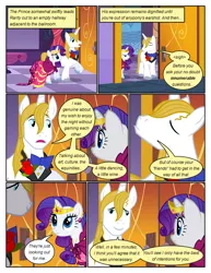 Size: 612x792 | Tagged: safe, artist:newbiespud, derpibooru import, edit, edited screencap, screencap, prince blueblood, rarity, pony, unicorn, comic:friendship is dragons, the best night ever, bowtie, clothes, comic, dialogue, dress, eyes closed, female, flower, gala dress, high heels, hooves, horn, male, mare, open mouth, rose, screencap comic, shoes, smiling, stallion