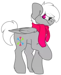 Size: 1584x1946 | Tagged: safe, alternate version, artist:spoopygander, derpibooru import, oc, oc:snoviee, pegasus, pony, 2020 community collab, derpibooru community collaboration, closed wing, clothes, cute, cutie mark, glasses, looking at you, male, raised hoof, scarf, simple background, smiling, solo, stallion, transparent background, unshorn fetlocks