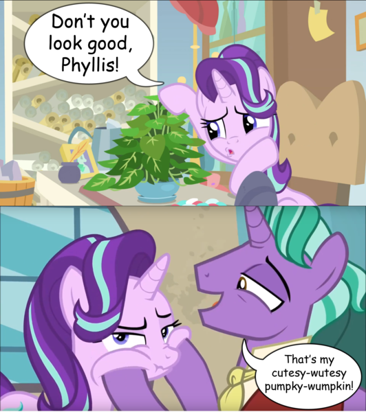 Size: 2160x2436 | Tagged: safe, derpibooru import, edit, edited screencap, editor:wild stallions, screencap, firelight, phyllis, starlight glimmer, pony, unicorn, a horse shoe-in, the parent map, fathers gonna father, irony, like father like daughter, meme, speech bubble, starlight glimmer is best facemaker, that's my pony, that's my x