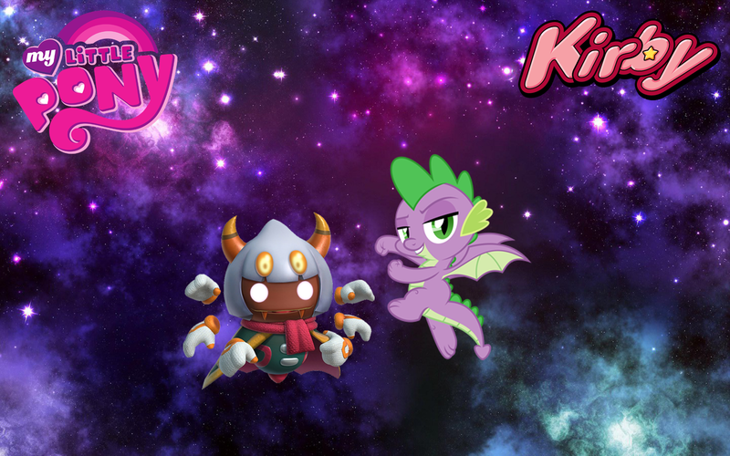 Size: 1440x900 | Tagged: artist:arcgaming91, artist:jhayarr23, crossover, derpibooru import, dragon, kirby, kirby star allies, my little pony logo, nintendo, safe, spike, taranza, video game, winged spike