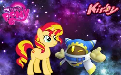 Size: 1440x900 | Tagged: safe, artist:arcgaming91, artist:jhayarr23, artist:tardifice, derpibooru import, sunset shimmer, pony, unicorn, crossover, female, kirby, kirby star allies, magolor, mare, my little pony logo, nintendo, video game