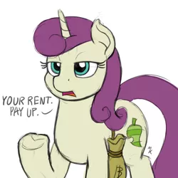 Size: 1000x1000 | Tagged: safe, artist:mkogwheel, derpibooru import, nook, pony, unicorn, female, landlord, mare, money bag, sketch, solo