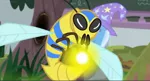 Size: 1600x868 | Tagged: safe, derpibooru import, screencap, trixie, bee, flash bee, pony, a horse shoe-in, bog, chalkboard, glow, grass, solo, tree