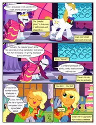 Size: 612x792 | Tagged: safe, artist:newbiespud, derpibooru import, edit, edited screencap, screencap, applejack, lemon hearts, lightning bolt, lyra heartstrings, prince blueblood, rarity, white lightning, earth pony, pony, unicorn, comic:friendship is dragons, the best night ever, angry, background pony, bowtie, braided tail, cake, cart, clothes, comic, dialogue, dress, drink, eyes closed, female, flower, food, gala dress, glass slipper (footwear), hat, high heels, jewelry, looking up, male, mare, palindrome get, puddle, rose, screencap comic, shoes, stallion, straw, tiara, unshorn fetlocks