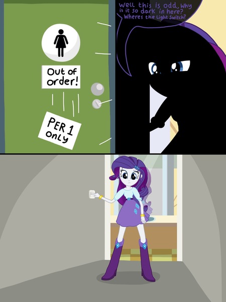 Size: 2048x2732 | Tagged: safe, artist:justsomepainter11, derpibooru import, rarity, comic:rarity's rest problem, equestria girls, boots, bracelet, clothes, comic, dialogue, jewelry, shoes, silhouette, skirt, solo