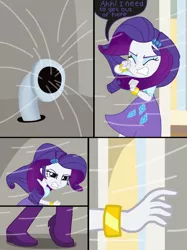 Size: 2048x2732 | Tagged: safe, artist:justsomepainter11, derpibooru import, rarity, comic:rarity's rest problem, equestria girls, boots, bracelet, clothes, comic, dialogue, jewelry, pipe (plumbing), shoes, skirt, solo, sucking, vacuum