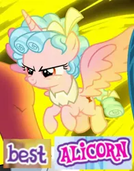 Size: 1002x1280 | Tagged: alicorn, alicornified, best alicorn, caption, cozycorn, cozy glow, cropped, derpibooru import, edit, edited screencap, expand dong, exploitable meme, image macro, leak, lord tirek, meme, queen chrysalis, race swap, safe, screencap, solo focus, text, the ending of the end