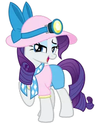 Size: 2600x3200 | Tagged: safe, artist:cheezedoodle96, derpibooru import, rarity, pony, unicorn, dragon dropped, .svg available, bow, bowtie, clothes, female, hat, looking at you, magic, mare, necktie, open mouth, raised eyebrow, raised hoof, shirt, shorts, simple background, solo, sun hat, svg, telekinesis, transparent background, vector