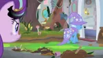 Size: 1600x900 | Tagged: safe, derpibooru import, screencap, starlight glimmer, trixie, pony, a horse shoe-in, ashamed, bog, cape, cattails, clothes, dirt, hat, leaving, moss, mushroom, picture frame, sad, tree, trixie's cape, trixie's hat, upset