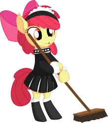 Size: 6040x6888 | Tagged: safe, artist:cyanlightning, derpibooru import, apple bloom, earth pony, pony, .svg available, absurd resolution, adorabloom, bipedal, broom, clothes, cute, ear fluff, female, filly, maid, simple background, socks, solo, stockings, thigh highs, transparent background, vector