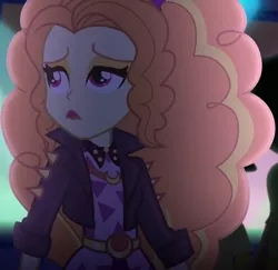 Size: 1112x1080 | Tagged: safe, derpibooru import, screencap, adagio dazzle, neon lights, rising star, equestria girls, equestria girls series, find the magic, spoiler:eqg series (season 2), clothes, collar, cropped, cute, dazzlebetes, female, jacket, leather jacket, lidded eyes, looking up, short sleeves, singing, solo focus, spiked headband, waistband