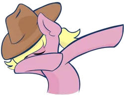 Size: 1014x788 | Tagged: safe, artist:cadetredshirt, derpibooru import, oc, oc:harmony star, unofficial characters only, earth pony, pony, cell shaded, cowboy hat, dab, ear fluff, eyes closed, harmonycon 2020, hat, pigtails, simple background, solo, transparent background, waist up