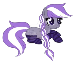 Size: 1280x1084 | Tagged: safe, artist:magicdarkart, derpibooru import, oc, earth pony, pony, base used, clothes, deviantart watermark, female, mare, obtrusive watermark, prone, socks, solo, striped socks, watermark