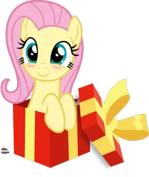 Size: 1209x1440 | Tagged: safe, artist:anime-equestria, derpibooru import, fluttershy, pegasus, pony, blushing, bow, box, cute, daaaaaaaaaaaw, female, hnnng, mare, pony in a box, present, shyabetes, simple background, smiling, solo, transparent background, vector, weapons-grade cute