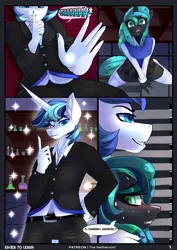 Size: 2066x2918 | Tagged: anthro, artist:theneithervoid, blushing, clothes, comic, comic:eager to learn, cuckold, cuckolding, derpibooru import, highschool, looking up, queen chrysalis, safe, shhh, shining armor, socks, spying, sweat, thigh highs, uniform