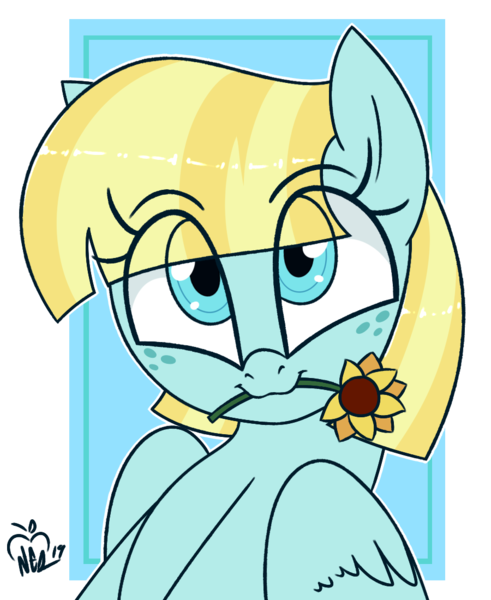 Size: 900x1100 | Tagged: safe, artist:notenoughapples, derpibooru import, helia, pegasus, pony, cute, eye clipping through hair, female, flower, flower in mouth, freckles, heliadorable, mare, mouth hold, simple background, smiling, solo, transparent background